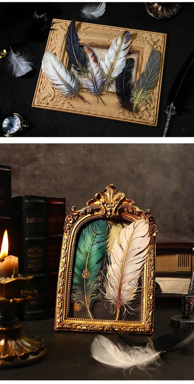 Journamm 5pcs/pack Big Size Feathers Stickers Waterproof PET DIY Scrapbooking Art Collage Junk Journal Decor Sticker Stationery