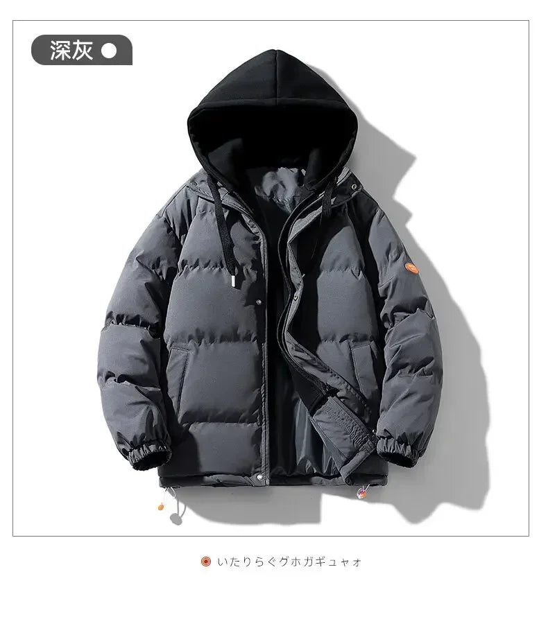 Men Hooded parka Thick Warm Colorful Bubble Coat Winter Jacket Mens Streetwear Hip Hop Parka Korean Black Clothes Puffer Jackets