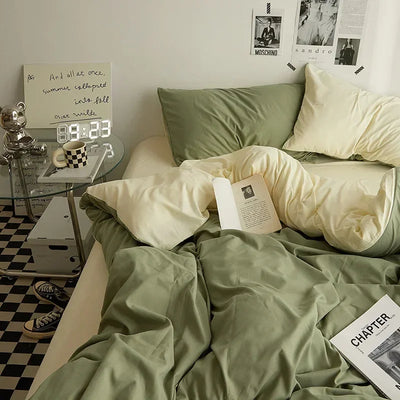 High Quality  Solid Color Double Washed Cotton Bedding 4 Pieces Set Student Dormitory Bed Linen Duvet Set Bed Suit
