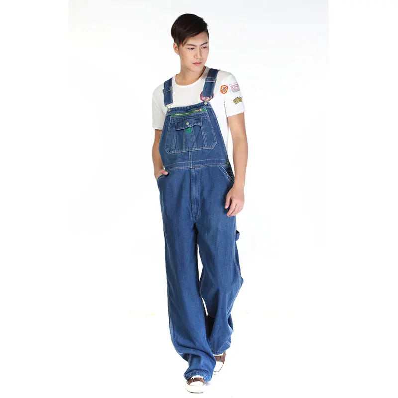 Men's Overalls Jumpsuit Large Size Strap Straight Blue Jeans With 7 Pockets