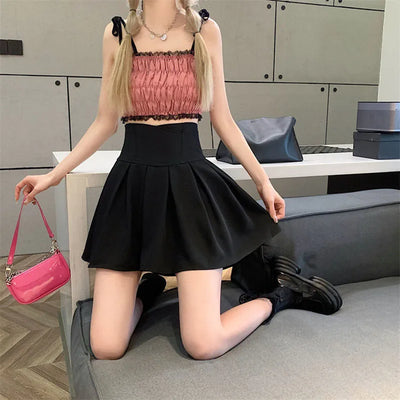 Lucyever Fashion Women Zipper High Waist Mini Skirt Korean Style Anti-Glare Pleated Skirt Female Show Leg Length A-Line Skirts