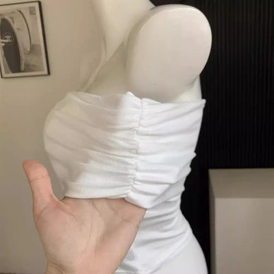 2025 New Sexy Off Shoulder Tops Women Ruffle Sleeve Asymmetric Slim Fit Short Sleeve T-Shirt Y2K Summer Fashion Elegant Clothes