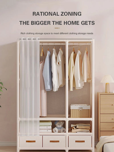 2024 New Wardrobe Household Bedroom Assembly Dustproof Wardrobe Rental Room With Drawer Storage Folding Simple Clothes Organizer