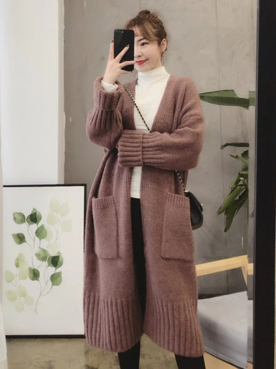 Autumn Winter Knitted Cardigan Women Sweater Jacket 2023 Elegant Vintage Loose Long Outerwear Maxi Y2k Sweater Coat Soft Jacket