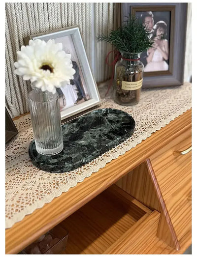 Luxury Green Marble Oval Tray: Bathroom Organizer & Fruit Serving Platter, Waterproof Stone Decor for Hotel Spa Home Kitchen