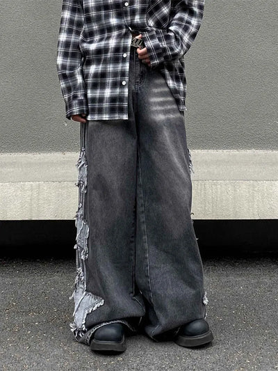 2024 Ropa Y2K Streetwear Star Patch Embroidery Baggy Stacked Jeans Pants For Men Clothes Wide Leg Old Straight Denim Trousers