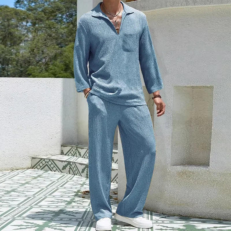 2024 Spring Summer Casual Cotton Shirts And Pants Suits Men Vintage Half Sleeve Irregular Cardigan Two Piece Sets Mens Outfits