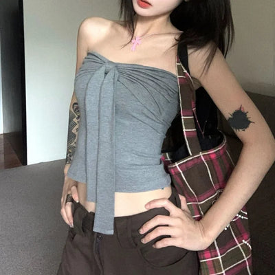 Sleeveless Tank Top for Women Summer Slim Bow Crop Top Sexy Skinny Tube Tops Fashion Clothing Streetwear Girl