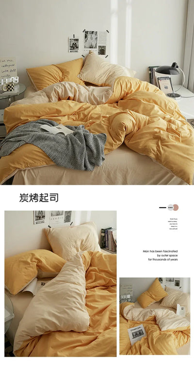 High Quality  Solid Color Double Washed Cotton Bedding 4 Pieces Set Student Dormitory Bed Linen Duvet Set Bed Suit