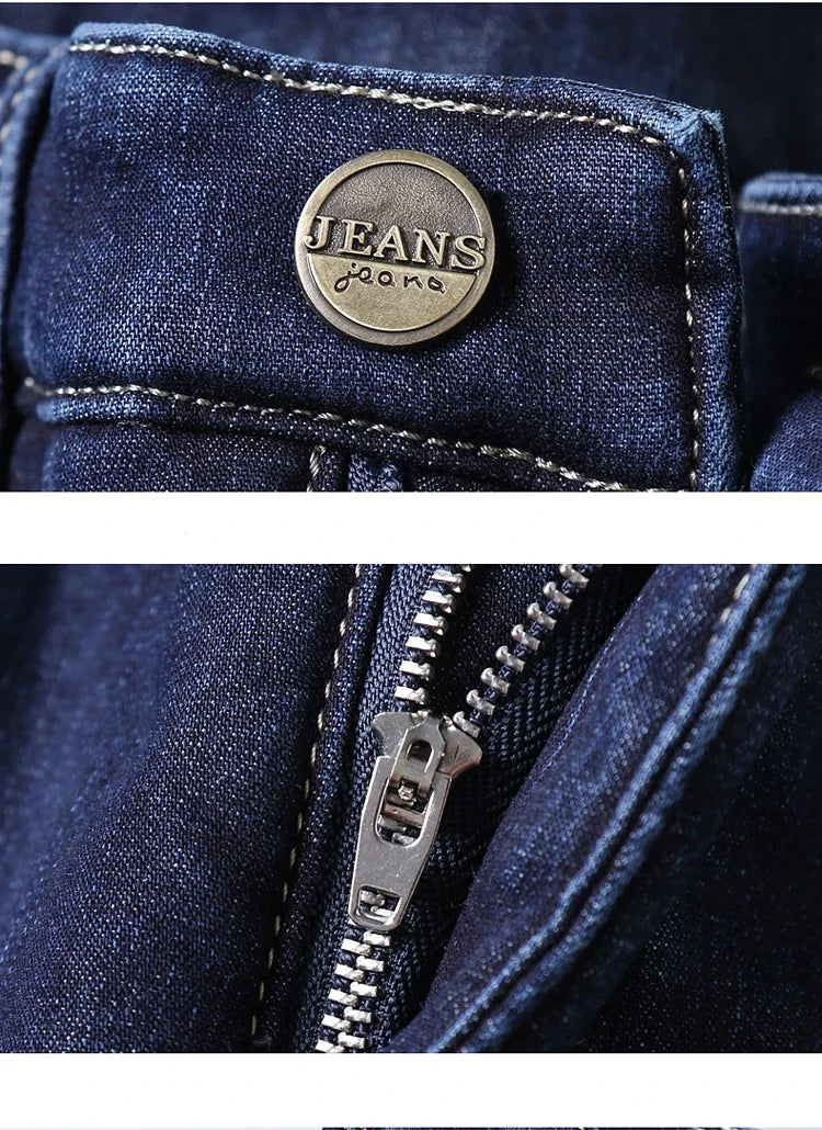 Men's Wool Velvet Jeans Winter Fleece Thickened Business Casual Straight Denim Pants Soft Cozy Thermal Stretch Trousers Male