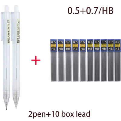 Mixed Loading 0.5&0.7mm Mechanical Pencil White Simple Automatic Pen for Students School Supplies Office Accessories Stationery