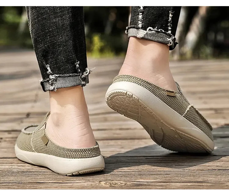 Men Half Shoes Slippers Summer Canvas Casual Classic Outdoor Slip-on Men Light Breathable Flat Loafers Walking Shoe Zapatillas