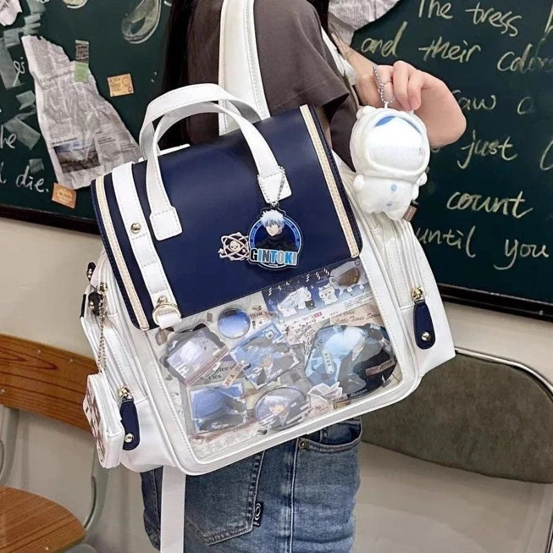 Y2K Cute Vintage Aesthetic Ita Backpack Women Large Capacity PU Student Knapsack JK Girl Transparent Bag Fashion Preppy Rucksack