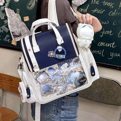 Y2K Cute Vintage Aesthetic Ita Backpack Women Large Capacity PU Student Knapsack JK Girl Transparent Bag Fashion Preppy Rucksack