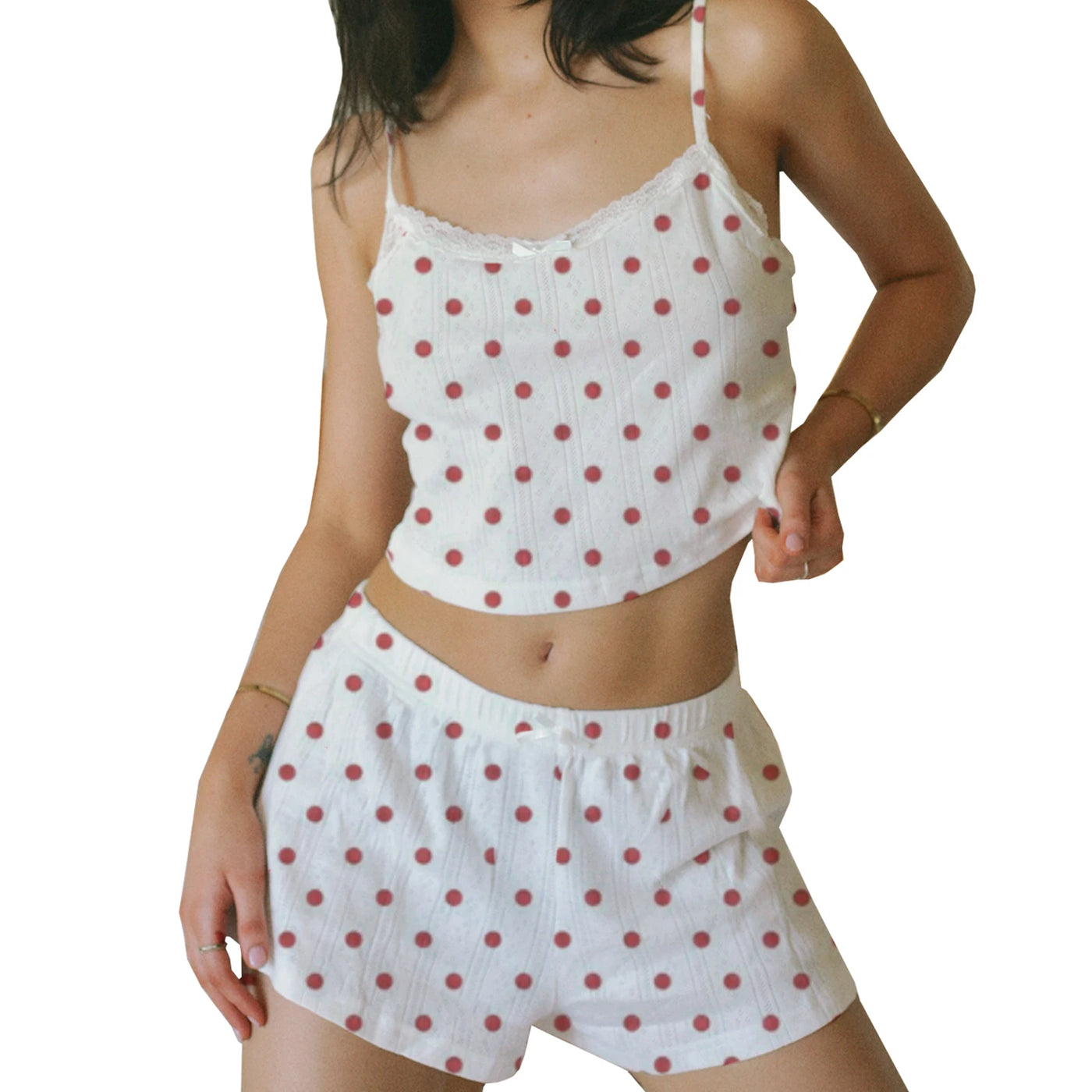 Women's Sleeveless Floral/Bow Heart Print Cami Tops Shorts Sleepwear Sets Summer Lounge Set