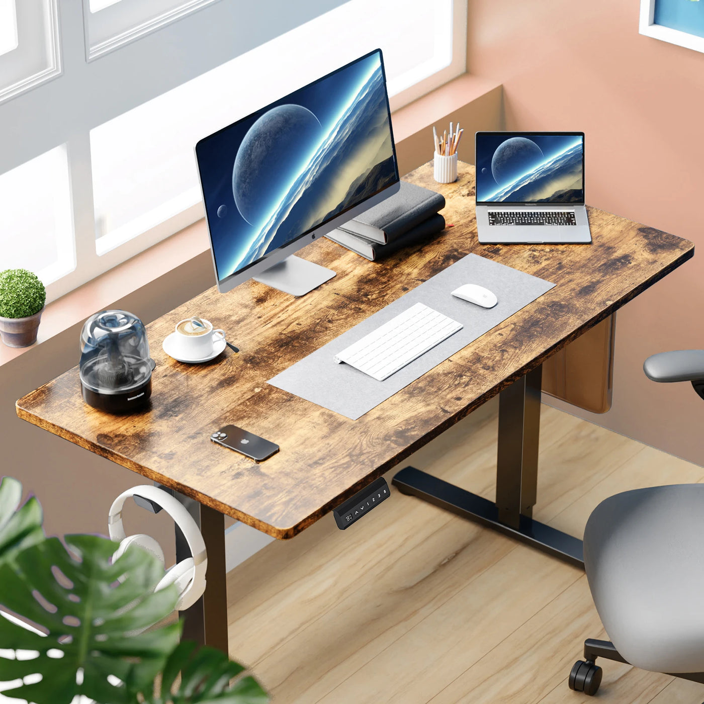 JHK Electric Desk Height Adjustable 63x24 Inch Stand Up Sit Stand Computer Workstation Ergonomic Work Table For Home Office