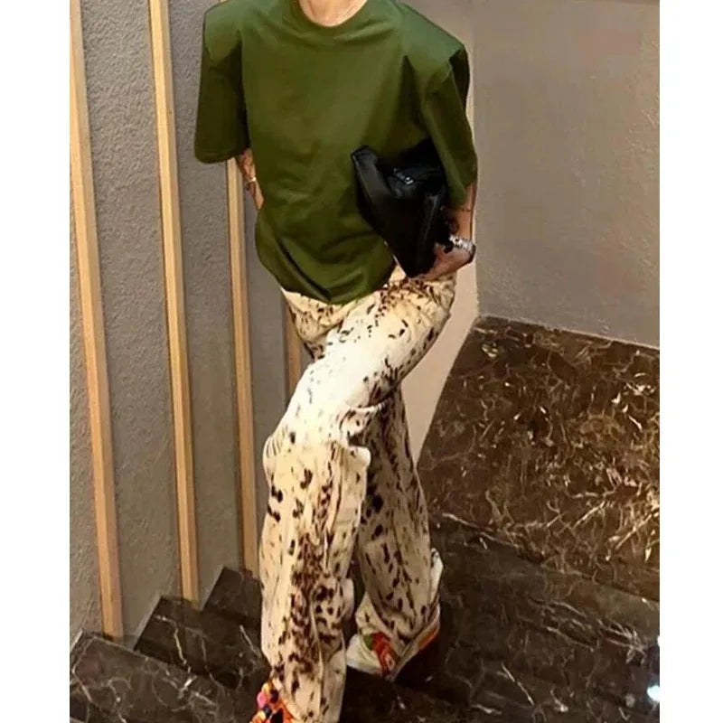 Leopard Print Straight Wide Leg Jeans Women High Waisted Retro Jeans Streetwear Y2k Vintage Pants High Street Denim Trousers