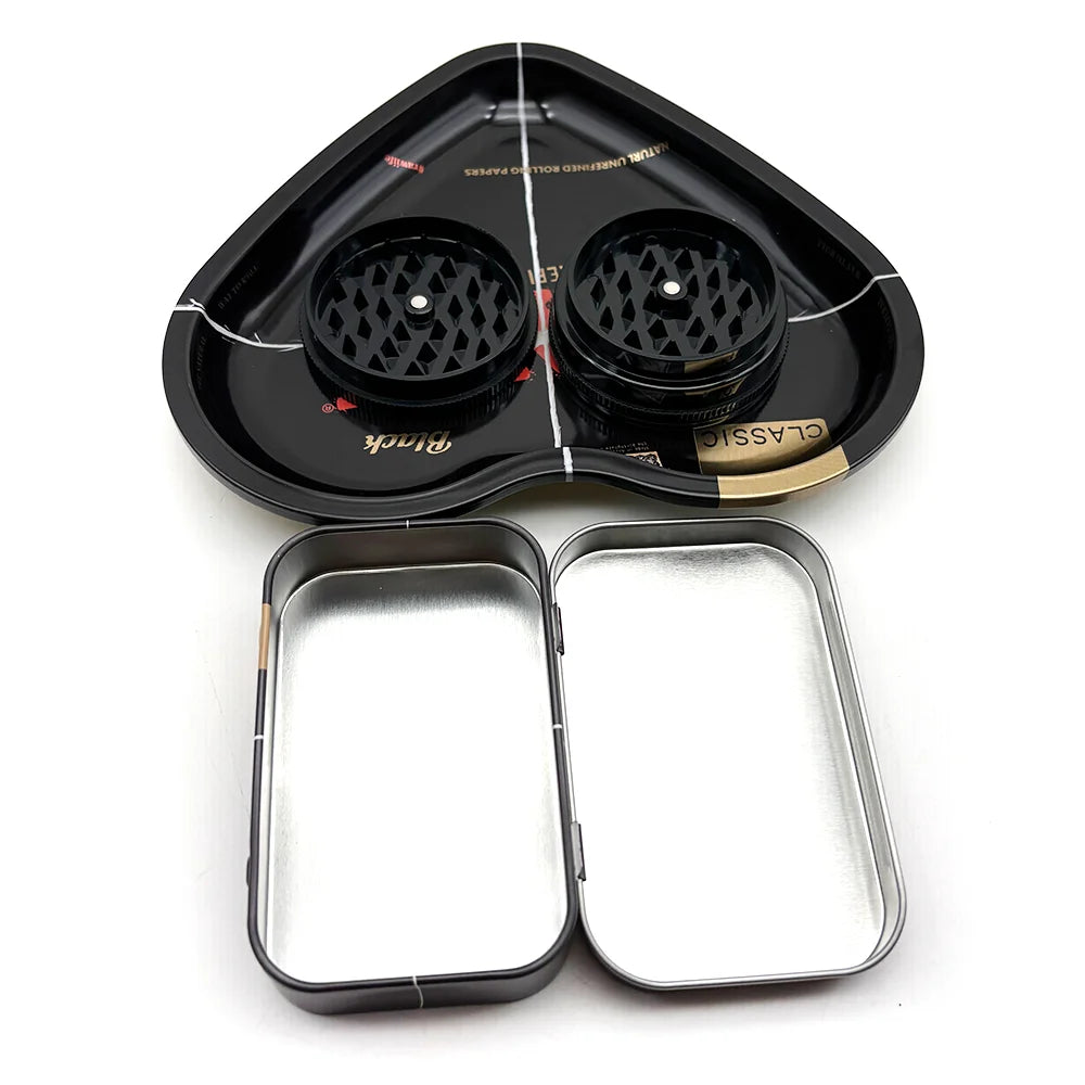 16.5x18CM Love-Shaped Cigarette Tray Tobacco Metal Rolling Tray Plate 60MM Plastics Herb Grinder 2 layer Cigarette Spice Crusher
