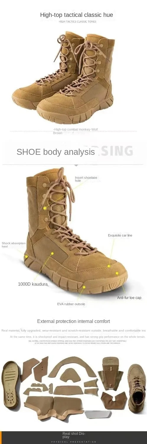 Lightweight Mans Tactical Boots Combat Anti-Collision Training Lace Up Waterproof Outdoor Hiking Breathable Shoe