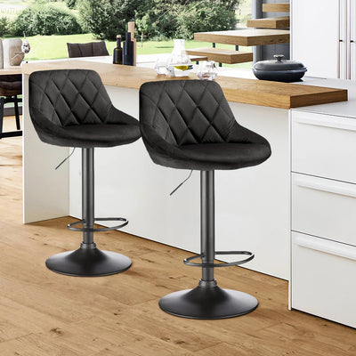 2-piece bar stool set, kitchen stool, upholstered bar stool, swivel bar stool height adjustable 85-105 cm, velvet seat, metal ba