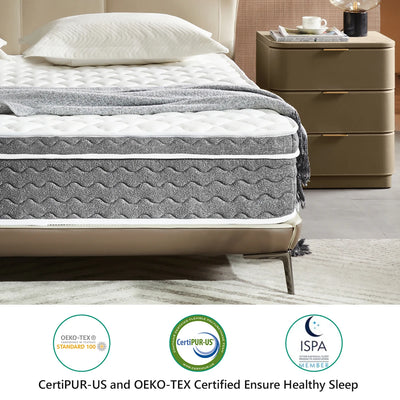 10/12/14 Inch Queen Size Mattress Hybrid Mattress,Fiberglass Free,Medium Feel,Motion Isolation,Certified Safe,Mattress in A Box