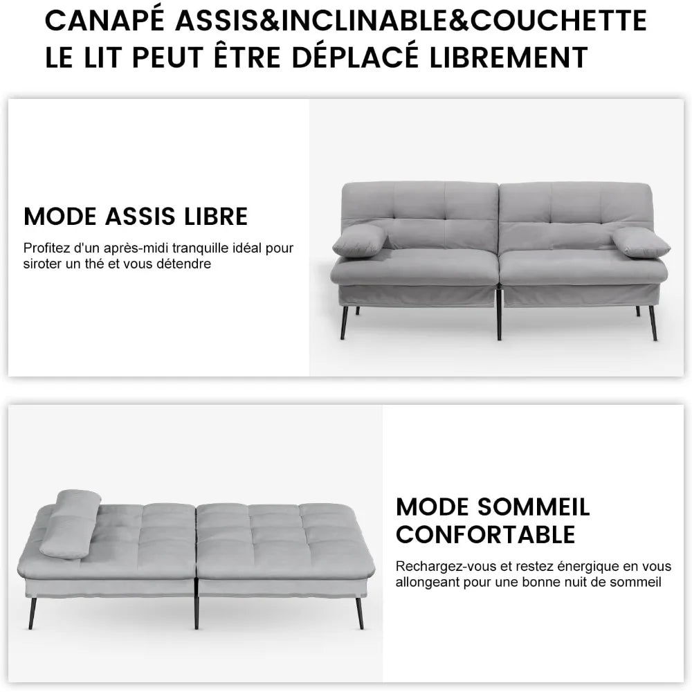 Sofa Bed with Sleep Function - Convertible Cushion Cover - Corner Sofa -3-seater Guest Sofa - with Adjustable Backrest