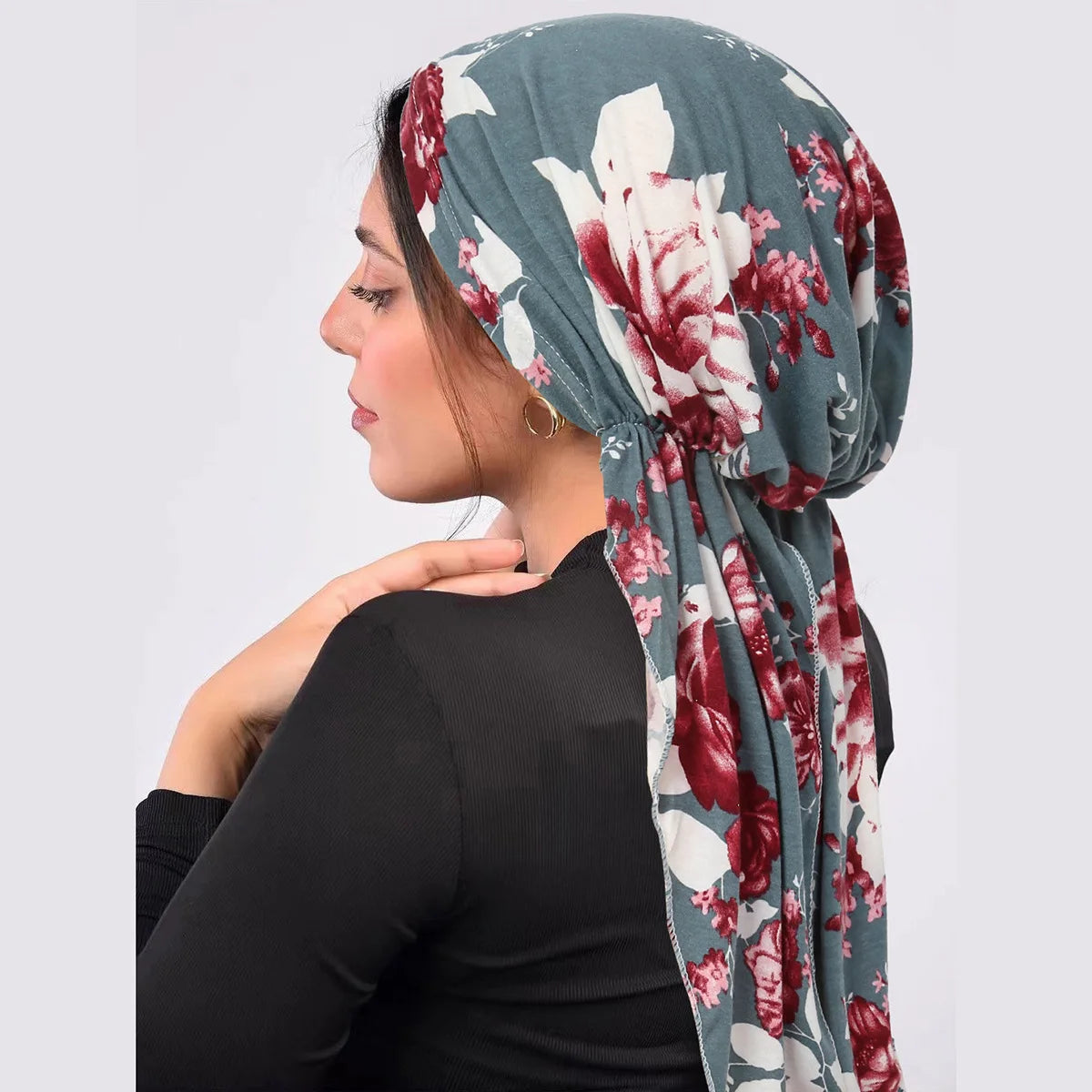 2024 New Women Pre-Tied Turban Cap Muslim Hijab Cancer Chemo Flower Print Hat Cover Hair Loss Head Scarf Wrap Strech Bandana