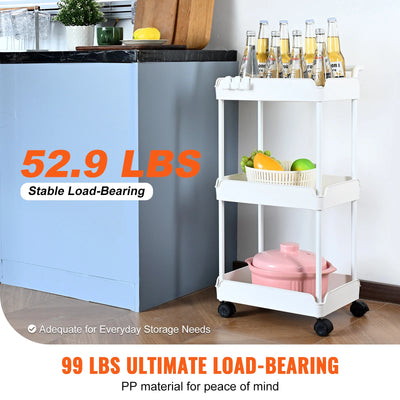3-Tier Rolling Utility Cart Kitchen Cart with Lockable Wheels Multi-Functional Storage Trolley with Handle Movable