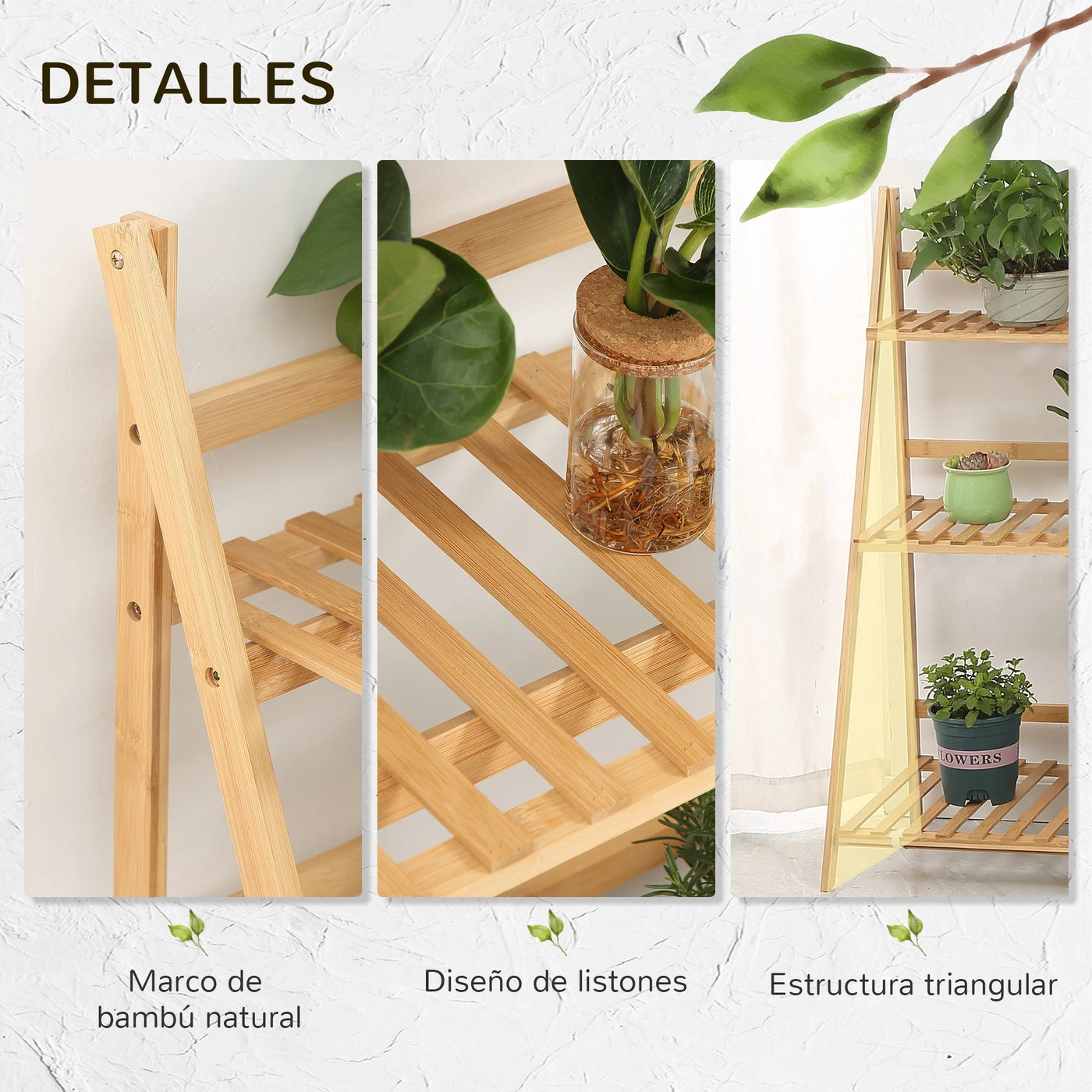 3-Tier Folding Bamboo Plant Shelf 100X39X97 cm
