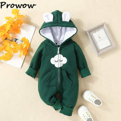 Prowow Cartoon Fox Baby Winter Clothes Romper Jumpsuit For Newborns Zipper Cute Ears Hooded Thicken Infant Overalls For Children