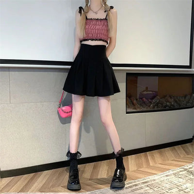 Lucyever Fashion Women Zipper High Waist Mini Skirt Korean Style Anti-Glare Pleated Skirt Female Show Leg Length A-Line Skirts