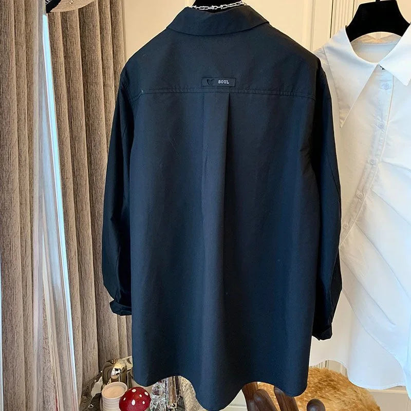 New Autumn Oversized Blouses for Women 2025 Blusas Mujer De Moda Fashion White Shirts Casual Korean All Match Pleated Y2k Tops