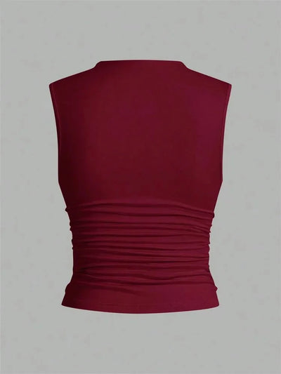 Women's Mock Neck Pleated Crop Top Summer Solid Color Basic Sleeveless Ruched Tank Top Streetwear