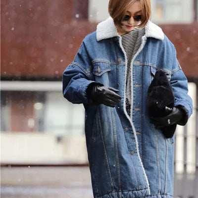 2024 Female jacket Women Warm Thick Winter Long Sleeve Denim Jacket Long Jean Coat Outerwear Women jacket Overcoat