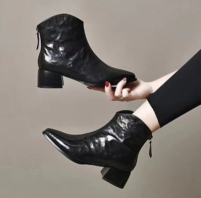 Female Short Shoes Pointed Toe Brown Fur Leather Booties Elegant with Medium Heels Women's Ankle Boots Sale Y2k Autumn Chic Boot