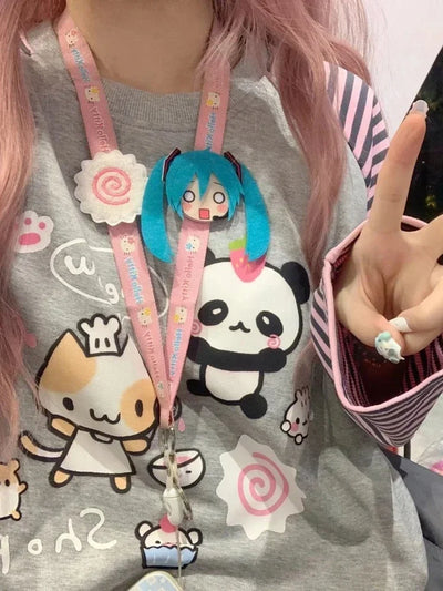 Y2k Harajuku Kawaii Striped Hoodie Women Japanese Fashion Patchwork Cartoon Print Sweatshirt Female Autumn 2023 New In
