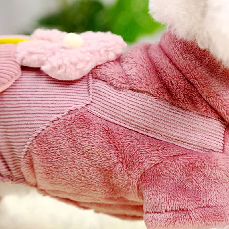 Soft Warm Dog Jumpsuits Pet Dog Coat for Small Dog Flower Pattern Puppy Pajamas Luxury Cat Jumpsuits Pet Jacket Coat Dog Clothes