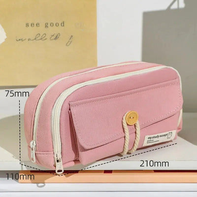 Cute And Convenient Canvas Pencil Case Large Opening Capacity for Student Supplies Cosmetics Travel Handbag 1pc