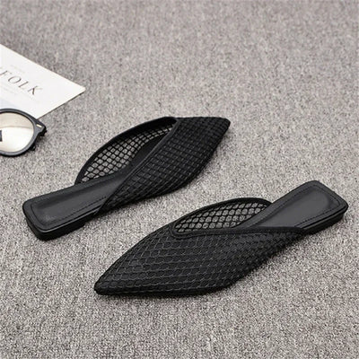 Women's Pointed Toe Slippers 2024 Summer Designer Mesh Beach Flat Shoes Slides Outside Mules Gladiator Sandals Zapatos De Mujer