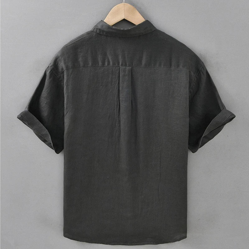2025 Summer New Breathable Thin 100% Linen Short Sleeve Shirt for Men Casual Turn-down Collar Classic Shirt DC927