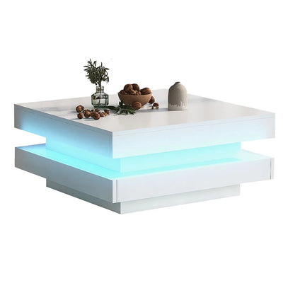 Square coffee table table in White Modern Technological Style With Bluetooth LED Strip