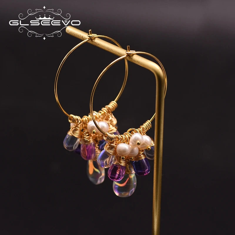925 Sterling Silver Colorful Tassel Fresh Water Pearl Hoop Earrings Original Design Handmade Womans Luxe Jewelry GE0904