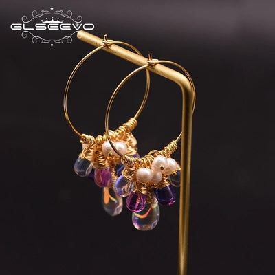 925 Sterling Silver Colorful Tassel Fresh Water Pearl Hoop Earrings Original Design Handmade Womans Luxe Jewelry GE0904