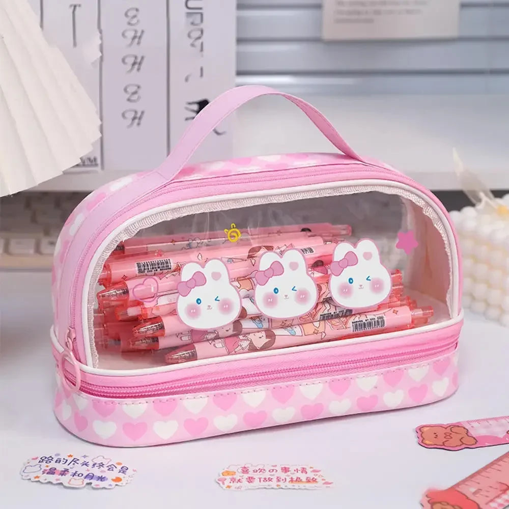 3Layer 6 Pockets Large Capacity Schoolbag shape Pencil Case Pencil Bag Aesthetic Stationery Holder Bag Girls Zipper Pencil Pouch