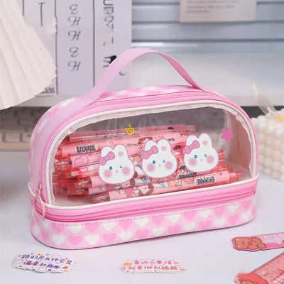 3Layer 6 Pockets Large Capacity Schoolbag shape Pencil Case Pencil Bag Aesthetic Stationery Holder Bag Girls Zipper Pencil Pouch