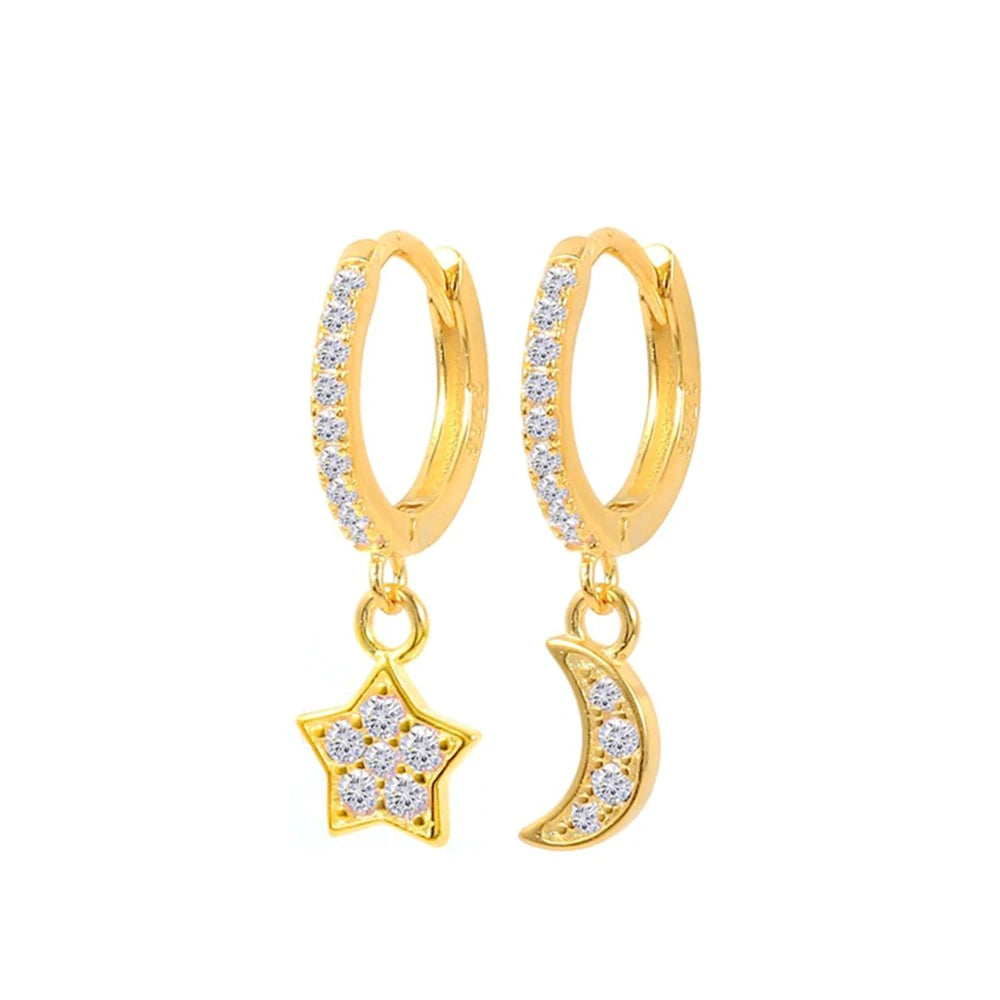 925 Sterling Silver Needle Little Huggies Hoop Earrings for Women Tiny Crystal Zirco Pendant Cartilage Earrings Piercing Jewelry