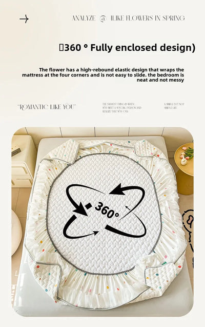 2025 New Single Bed Hat Korean Lace Bed Sheet Cover Chiffon Princess Wind Ins Cotton Four Seasons Bedspread Protective Cover
