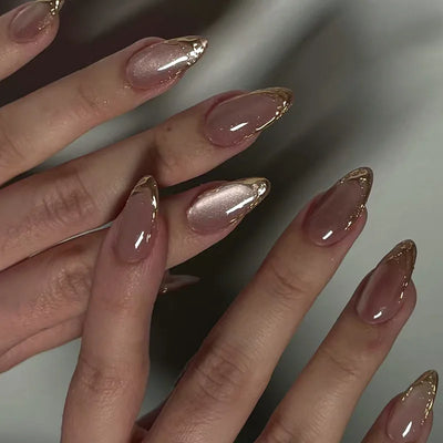 24Pc Leopard Print French False Nails Long Stiletto Press on Nails with Steel Ball Fake Nail Sweet Cool Detachable Nail Tips Art