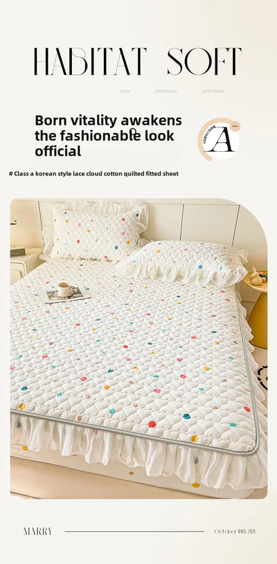 2025 New Single Bed Hat Korean Lace Bed Sheet Cover Chiffon Princess Wind Ins Cotton Four Seasons Bedspread Protective Cover