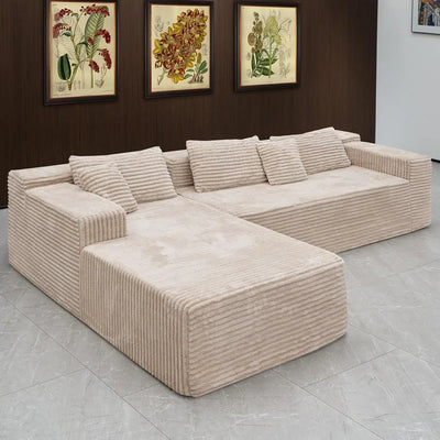 104" Black Corduroy L-Shaped Sectional | Cloud Sofa • Deep Seat • No Assembly | Modern Modular Living Room